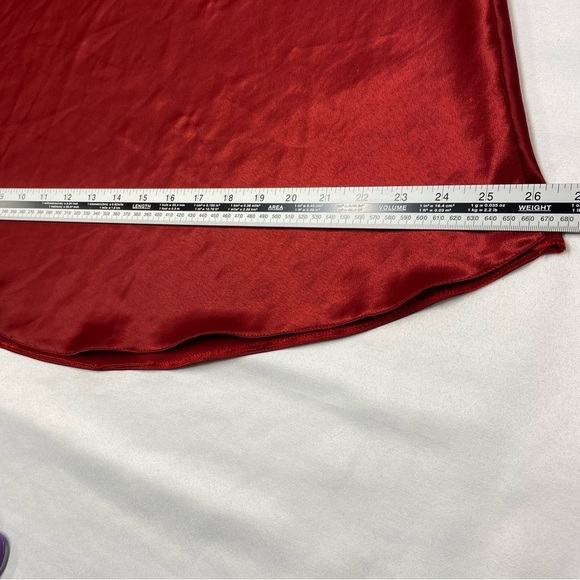 Vintage Red Satin Slip Dress Appliquéd Daisy Trim Midi 1 Tiny Flaw Size Small - Picture 6 of 14